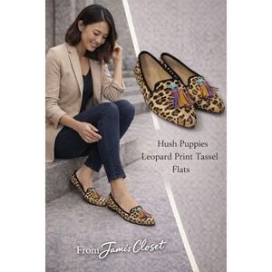 Hush Puppies Leopard Calf Hair Tassel Flats Pointed Toe Women's 7.5 New
